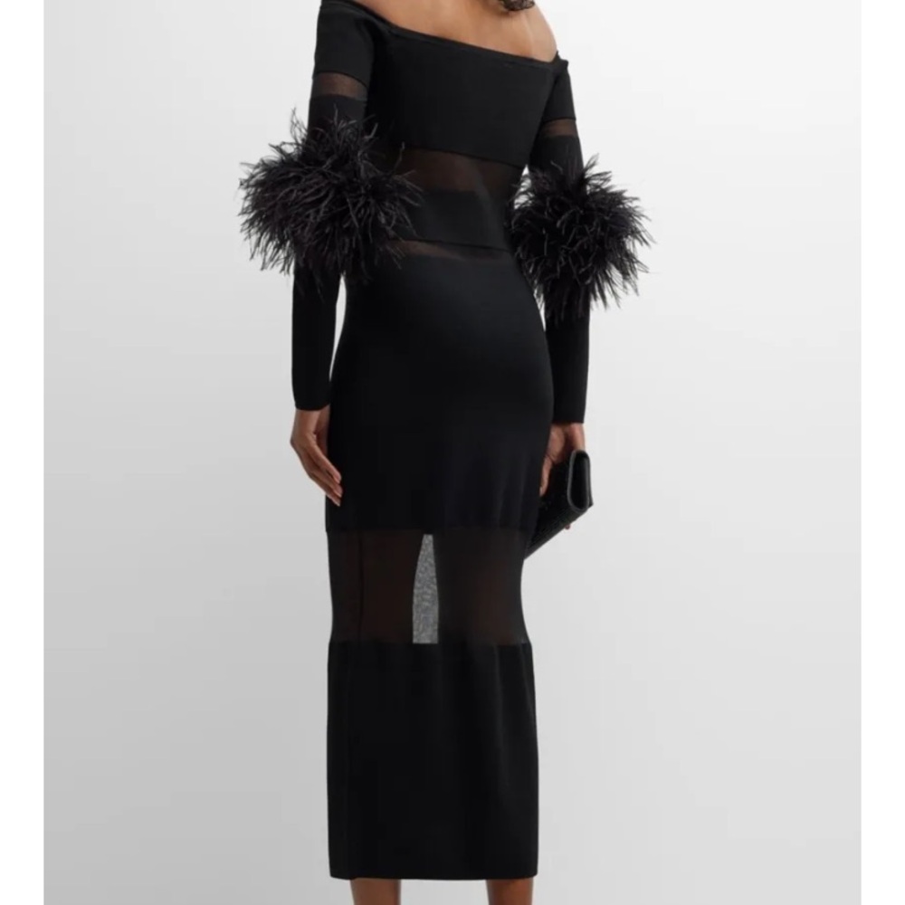 Bodycon dress with sheer and feather detailing nwt da